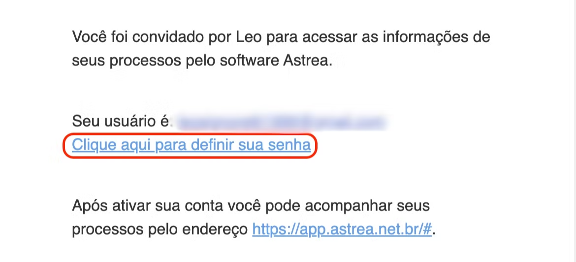 Caixa de entrada de e-mail exibindo o convite de acesso enviado pelo escritório para acompanhamento dos processos.